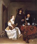 Gerard Ter Borch A Woman Playing a Theorbo to Two Men oil on canvas